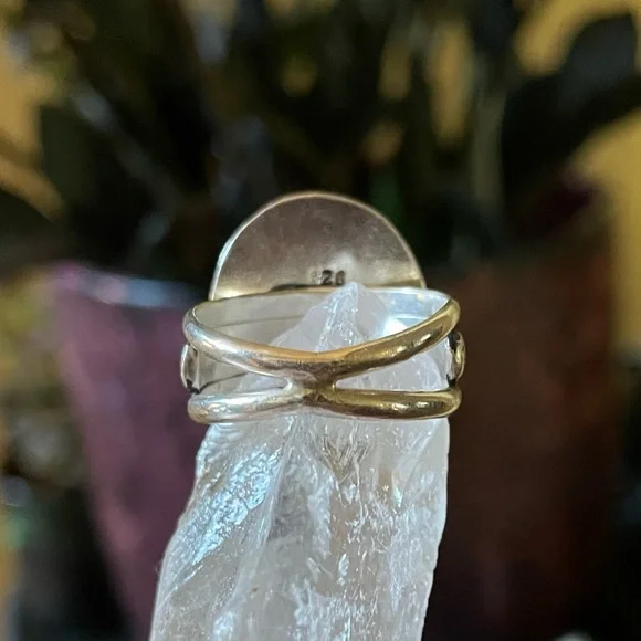 Faceted Prehnite Sterling Silver Ring Floral Band by designer Kyri